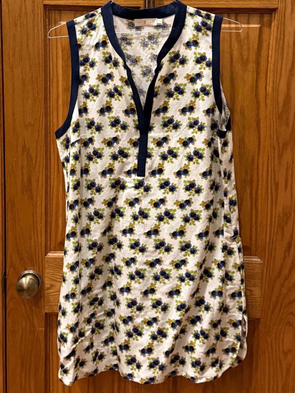 Tory Burch Linen Blend Dress in Navy Floral; SZ XL